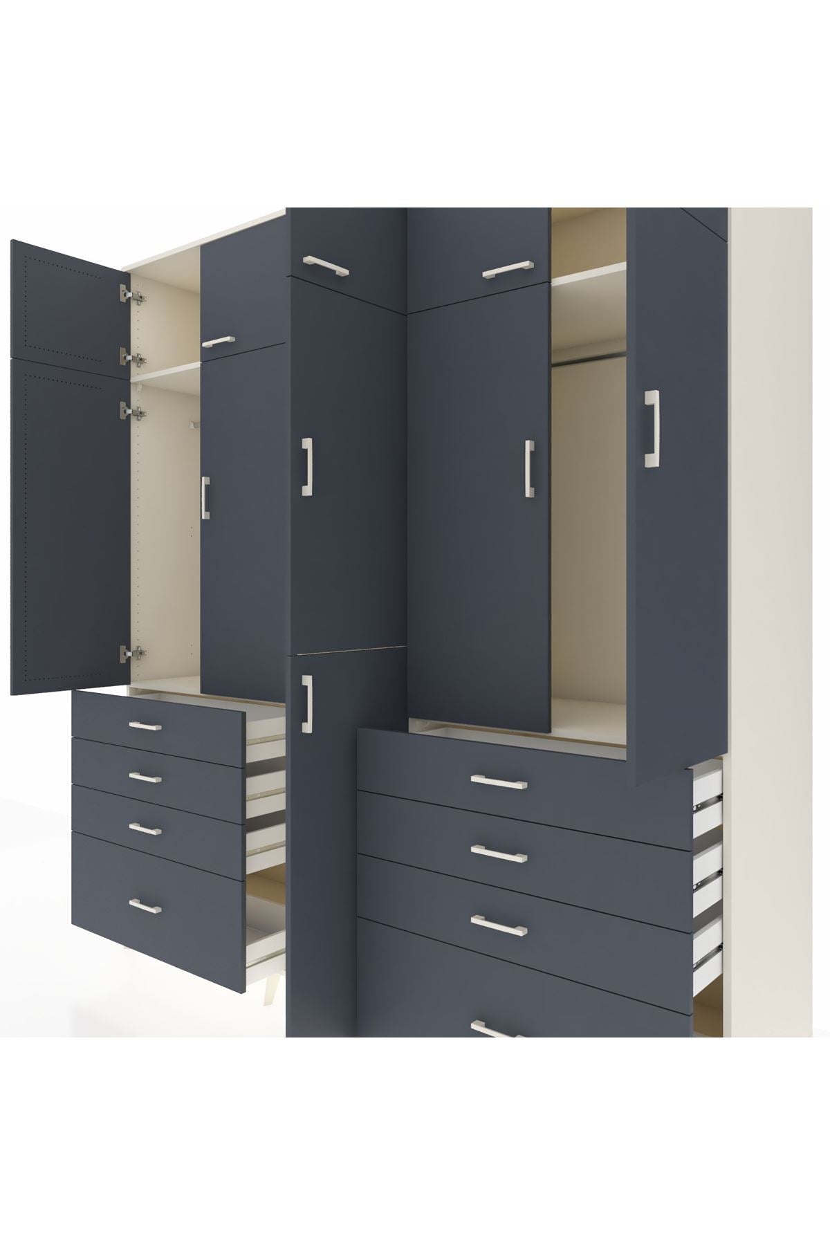 Kronos Dolap 8 Raflı 8 Çekmeceli 3 Askılı 220x59x243 Aytaşı-Antrasit/Antrasit