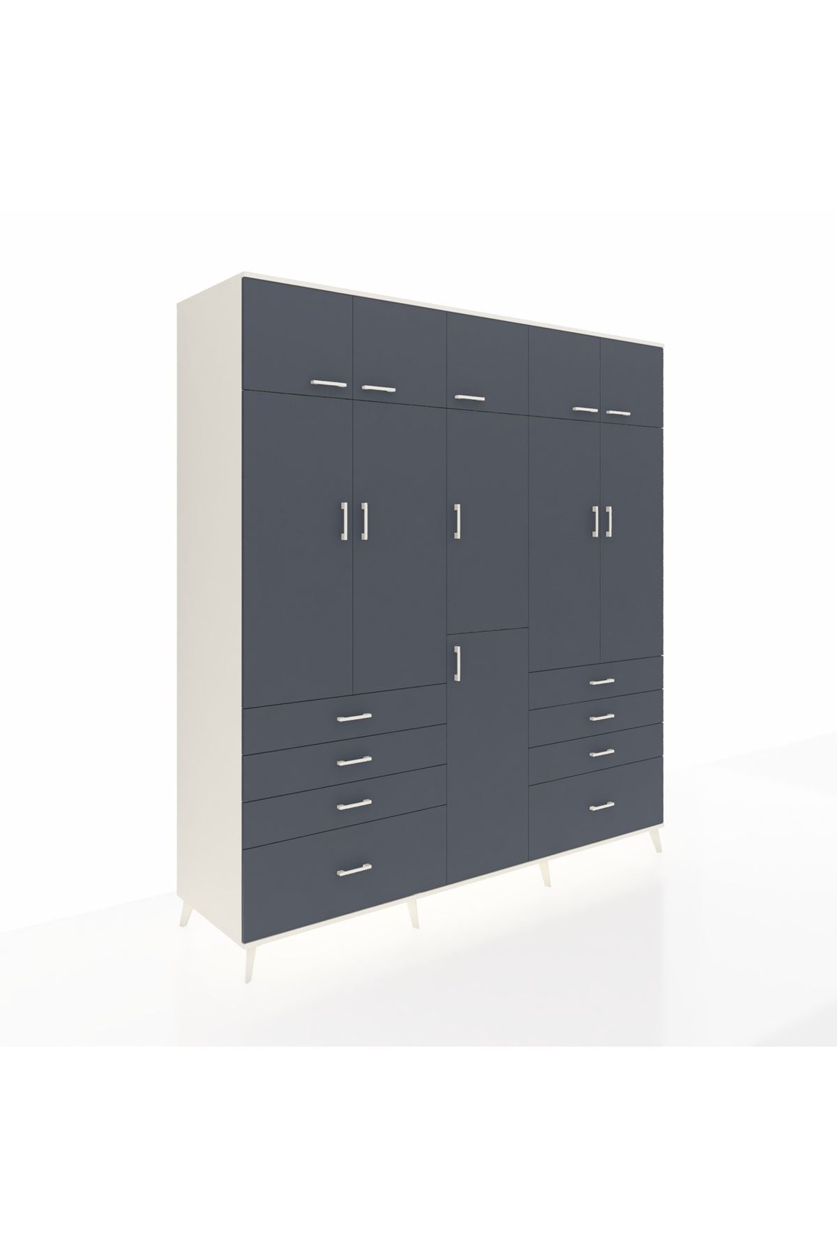 Kronos Dolap 8 Raflı 8 Çekmeceli 3 Askılı 220x59x243 Aytaşı-Antrasit/Antrasit