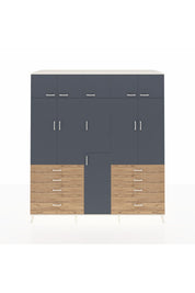 Kronos Dolap 8 Raflı 8 Çekmeceli 3 Askılı 220x59x243 Aytaşı-Antrasit/Çam