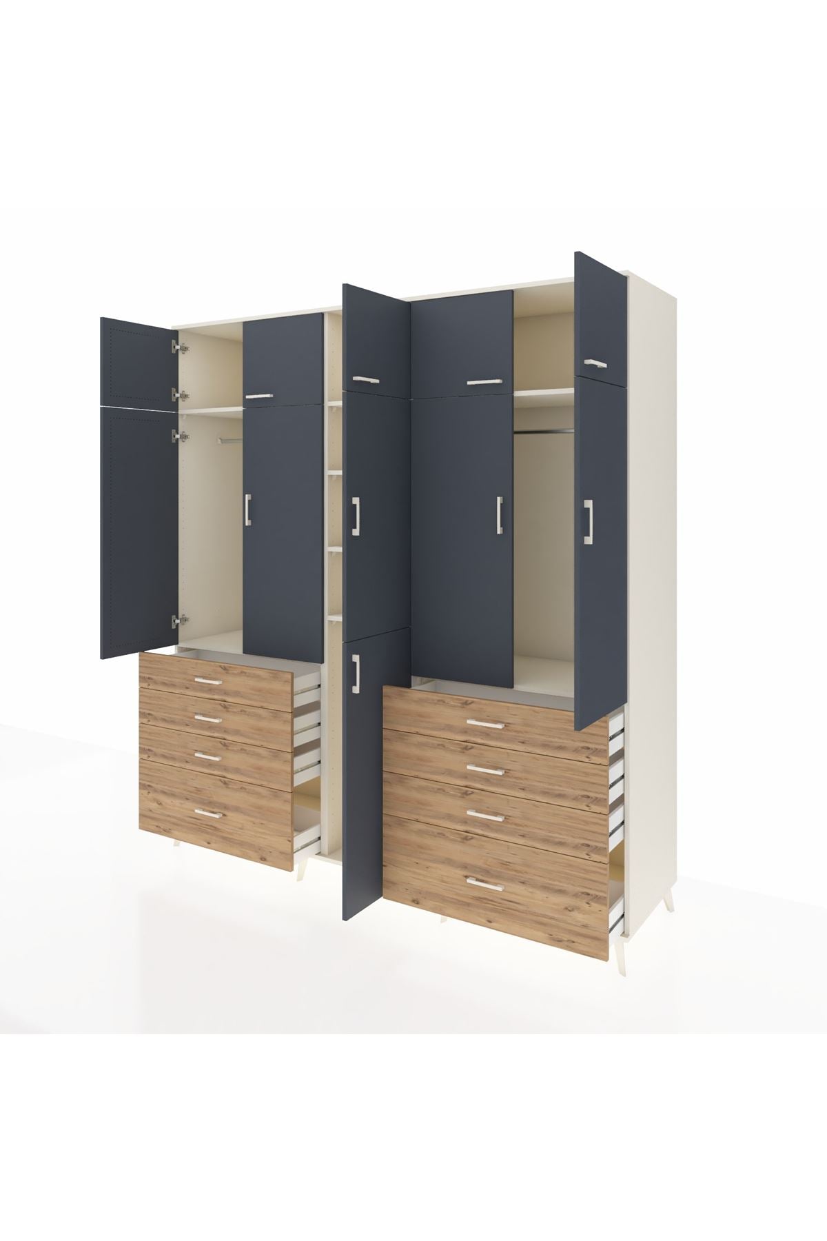 Kronos Dolap 8 Raflı 8 Çekmeceli 3 Askılı 220x59x243 Aytaşı-Antrasit/Çam