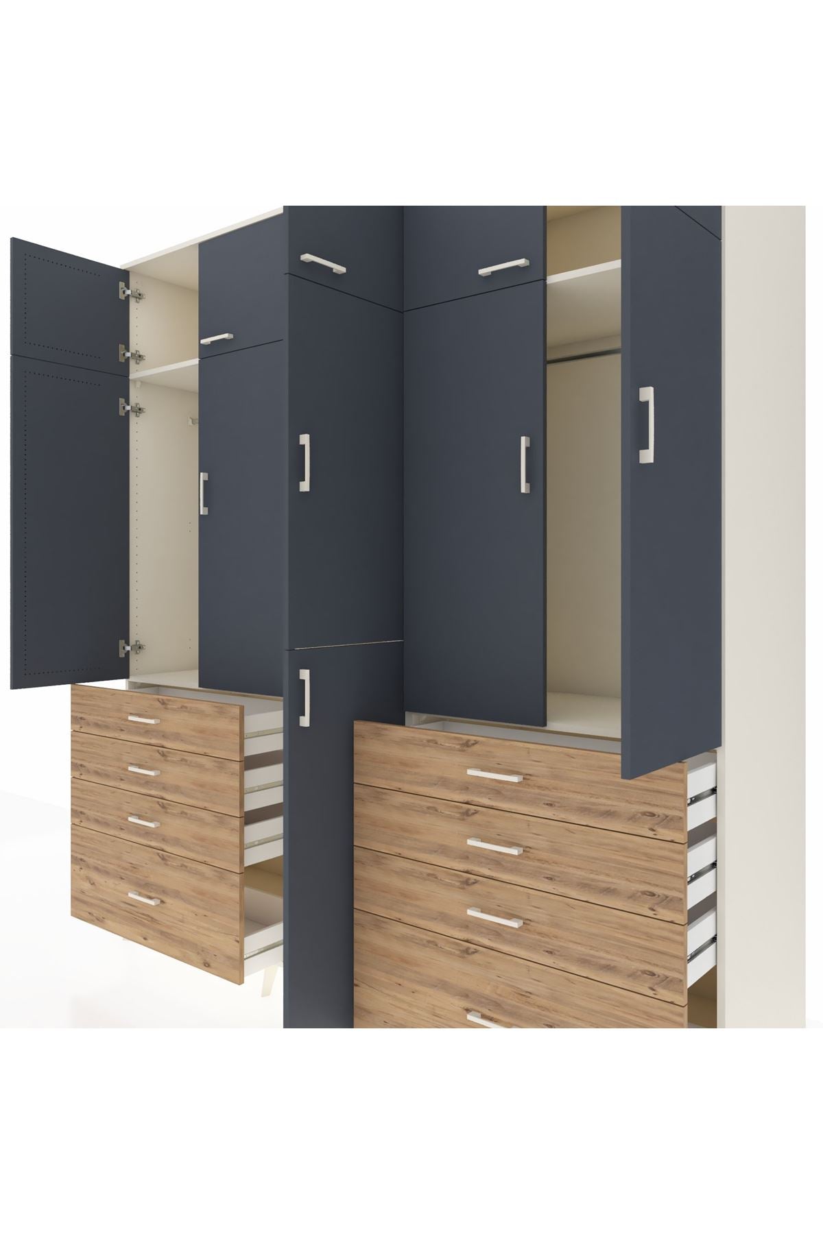 Kronos Dolap 8 Raflı 8 Çekmeceli 3 Askılı 220x59x243 Aytaşı-Antrasit/Çam