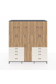 Kronos Dolap 8 Raflı 8 Çekmeceli 3 Askılı 220x59x243 Antrasit-Çam/Aytaşı