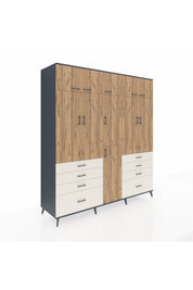Kronos Dolap 8 Raflı 8 Çekmeceli 3 Askılı 220x59x243 Antrasit-Çam/Aytaşı