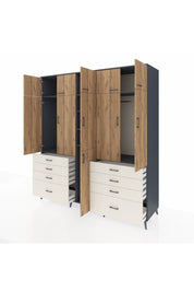 Kronos Dolap 8 Raflı 8 Çekmeceli 3 Askılı 220x59x243 Antrasit-Çam/Aytaşı