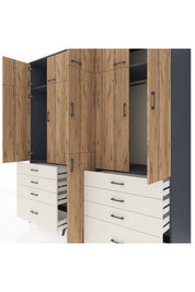 Kronos Dolap 8 Raflı 8 Çekmeceli 3 Askılı 220x59x243 Antrasit-Çam/Aytaşı