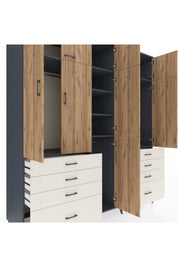 Kronos Dolap 8 Raflı 8 Çekmeceli 3 Askılı 220x59x243 Antrasit-Çam/Aytaşı