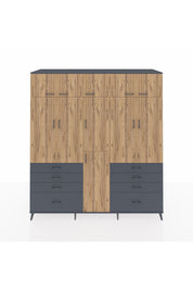 Kronos Dolap 8 Raflı 8 Çekmeceli 3 Askılı 220x59x243 Antrasit-Çam/Antrasit