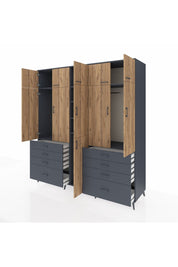 Kronos Dolap 8 Raflı 8 Çekmeceli 3 Askılı 220x59x243 Antrasit-Çam/Antrasit