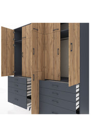 Kronos Dolap 8 Raflı 8 Çekmeceli 3 Askılı 220x59x243 Antrasit-Çam/Antrasit