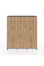 Kronos Dolap 8 Raflı 8 Çekmeceli 3 Askılı 220x59x243 Antrasit-Çam/Çam