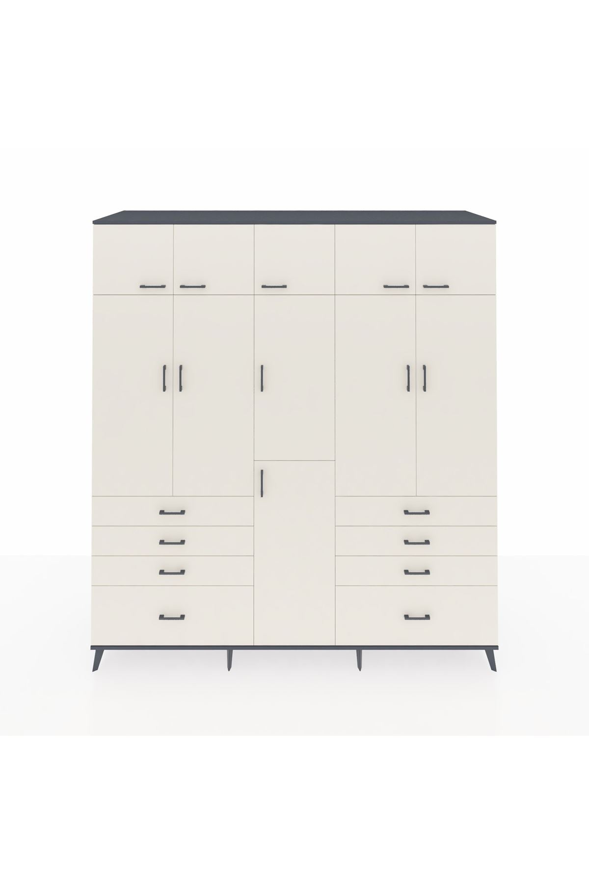 Kronos Dolap 8 Raflı 8 Çekmeceli 3 Askılı 220x59x243 Antrasit-Aytaşı/Aytaşı