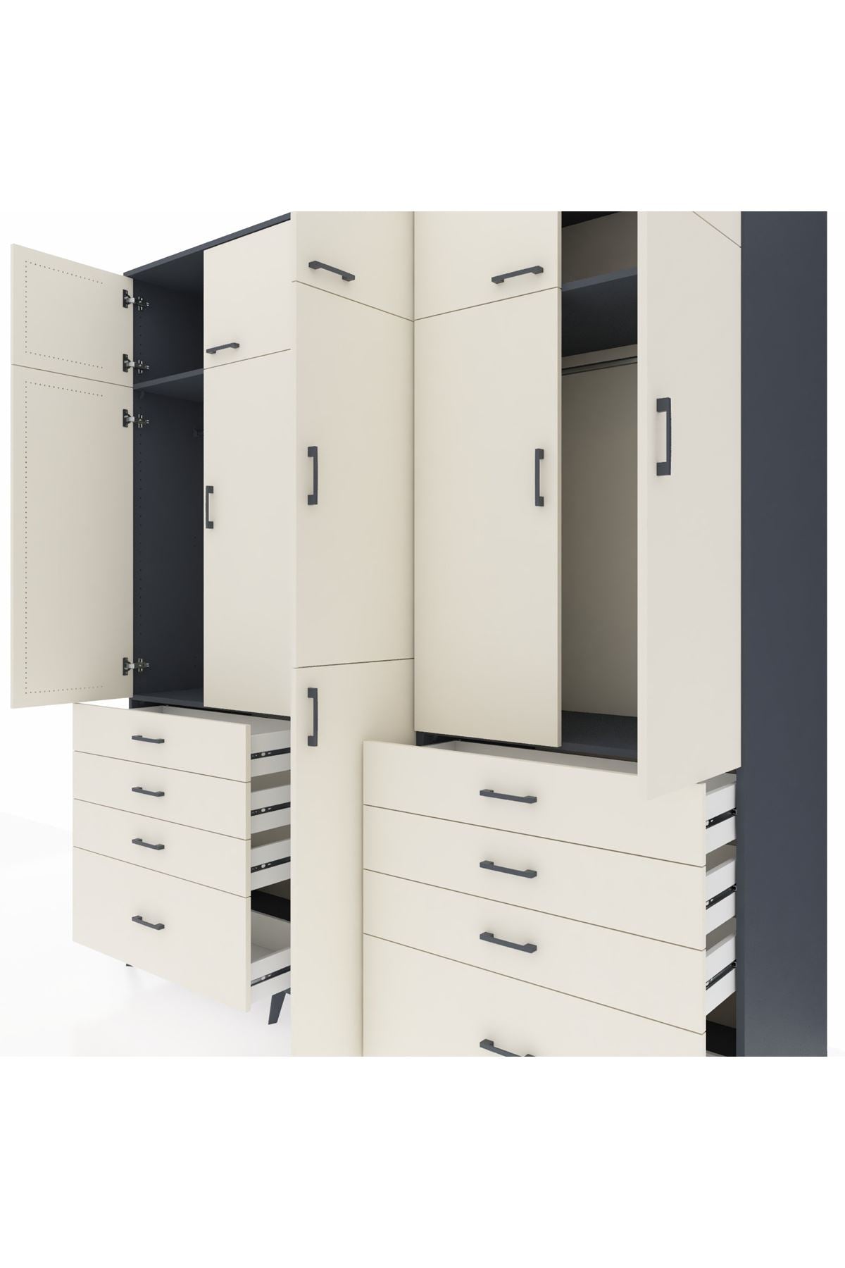 Kronos Dolap 8 Raflı 8 Çekmeceli 3 Askılı 220x59x243 Antrasit-Aytaşı/Aytaşı