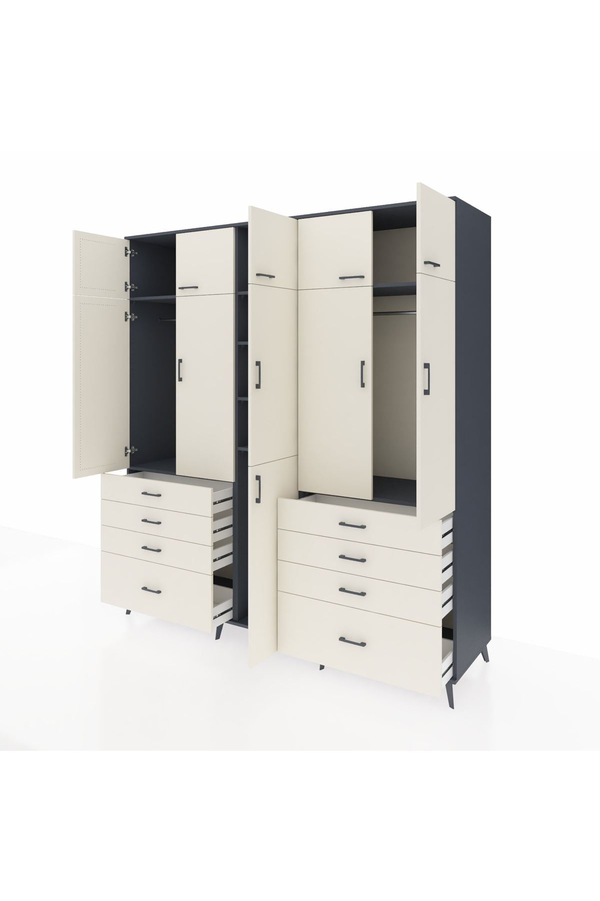 Kronos Dolap 8 Raflı 8 Çekmeceli 3 Askılı 220x59x243 Antrasit-Aytaşı/Aytaşı