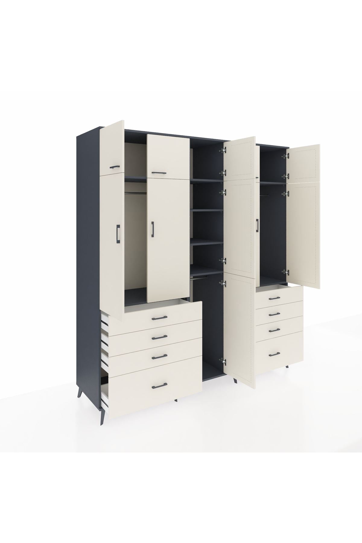 Kronos Dolap 8 Raflı 8 Çekmeceli 3 Askılı 220x59x243 Antrasit-Aytaşı/Aytaşı