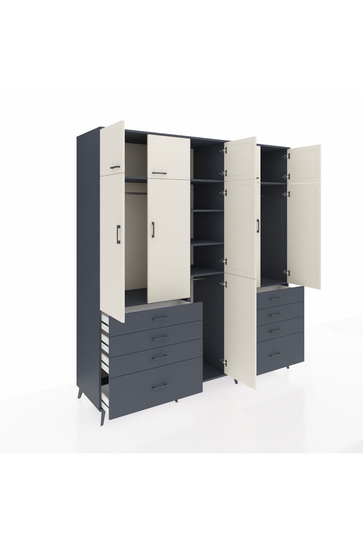 Kronos Dolap 8 Raflı 8 Çekmeceli 3 Askılı 220x59x243 Antrasit-Aytaşı/Antrasit