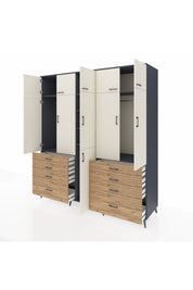 Kronos Dolap 8 Raflı 8 Çekmeceli 3 Askılı 220x59x243 Antrasit-Aytaşı/Çam