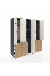 Kronos Dolap 8 Raflı 8 Çekmeceli 3 Askılı 220x59x243 Antrasit-Aytaşı/Çam