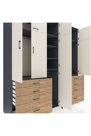 Kronos Dolap 8 Raflı 8 Çekmeceli 3 Askılı 220x59x243 Antrasit-Aytaşı/Çam