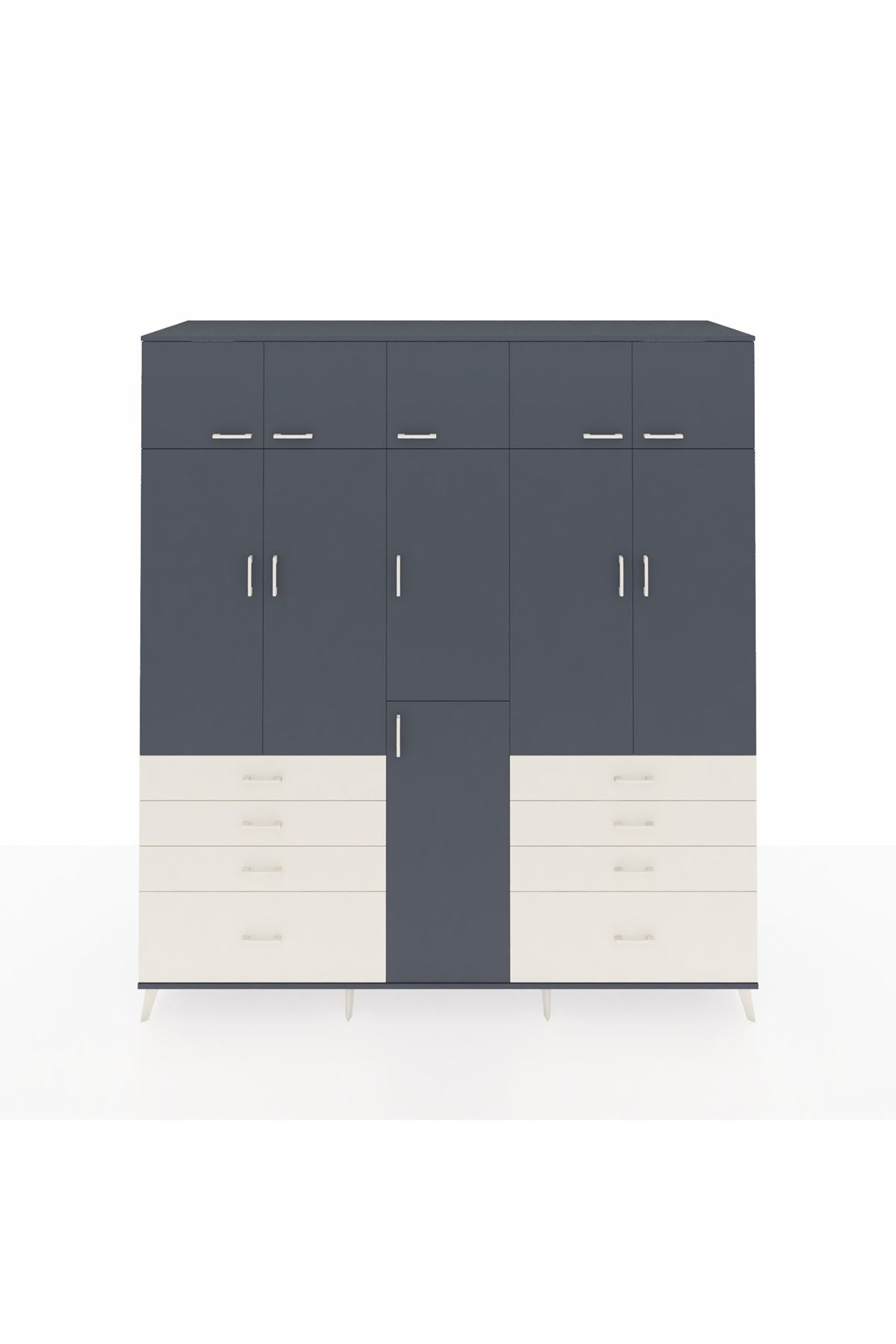 Kronos Dolap 8 Raflı 8 Çekmeceli 3 Askılı 220x59x243 Antrasit-Antrasit/Aytaşı