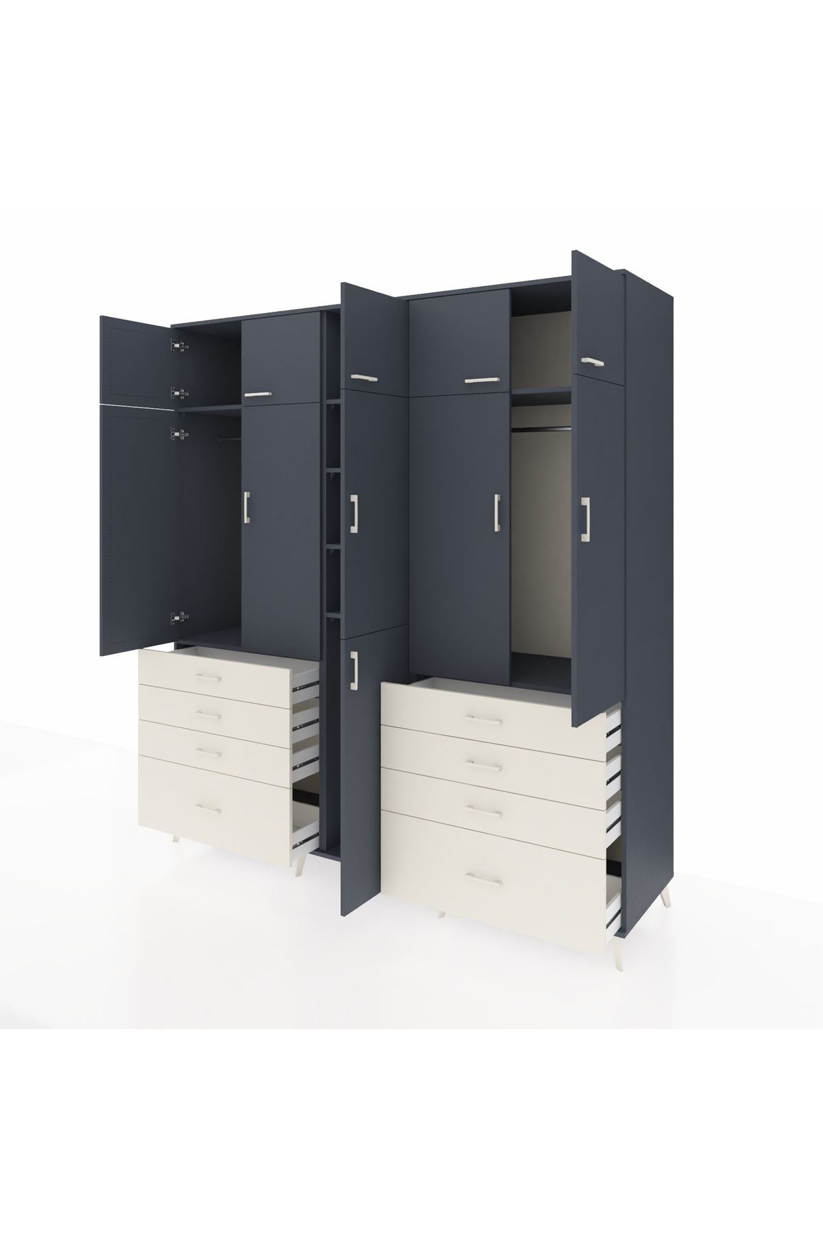 Kronos Dolap 8 Raflı 8 Çekmeceli 3 Askılı 220x59x243 Antrasit-Antrasit/Aytaşı