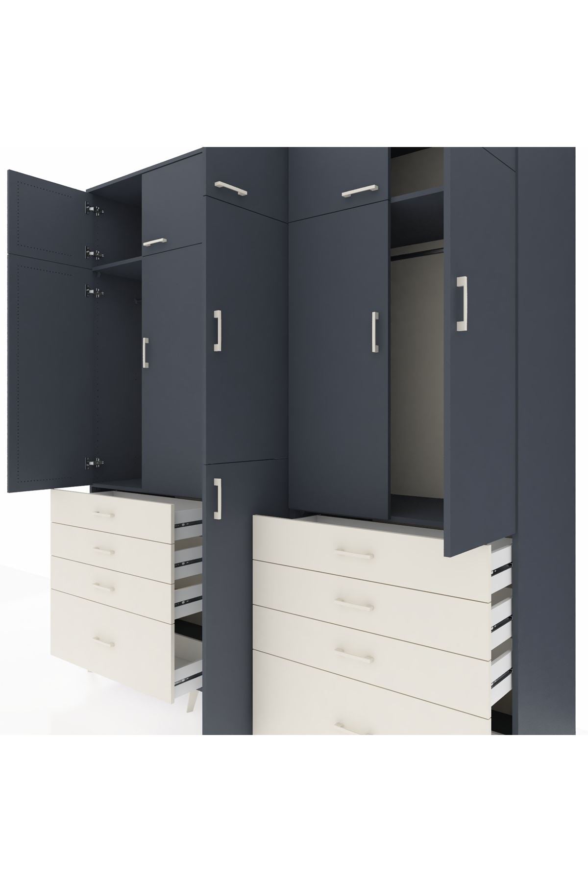 Kronos Dolap 8 Raflı 8 Çekmeceli 3 Askılı 220x59x243 Antrasit-Antrasit/Aytaşı