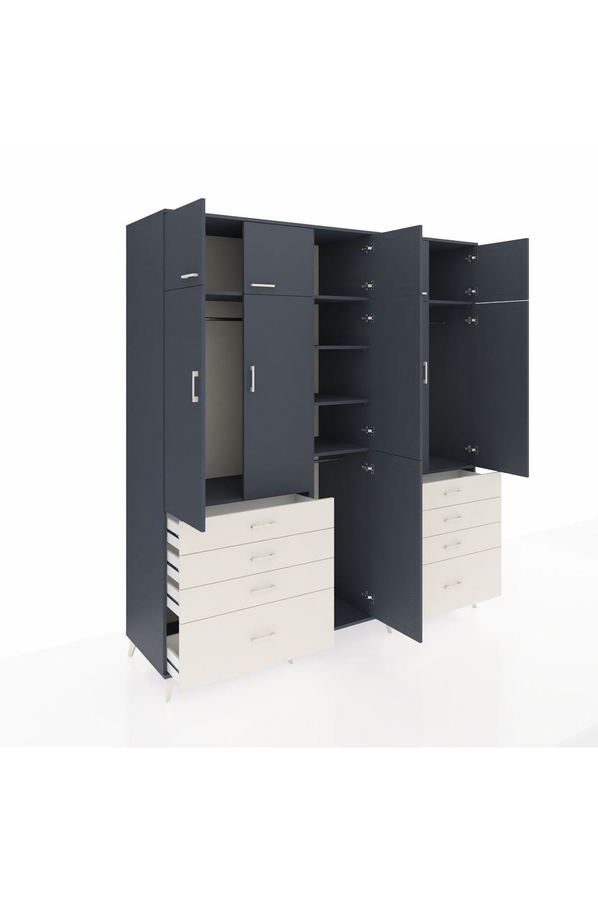 Kronos Dolap 8 Raflı 8 Çekmeceli 3 Askılı 220x59x243 Antrasit-Antrasit/Aytaşı