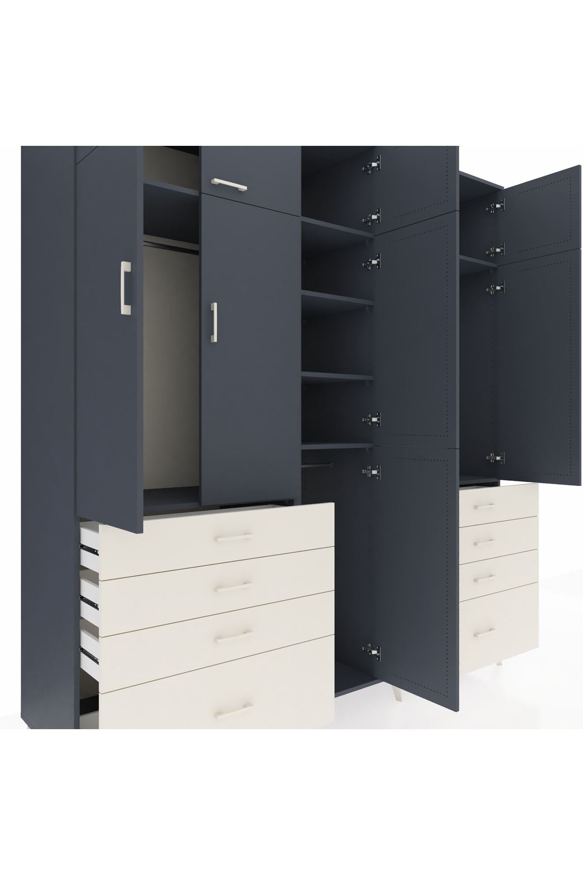 Kronos Dolap 8 Raflı 8 Çekmeceli 3 Askılı 220x59x243 Antrasit-Antrasit/Aytaşı