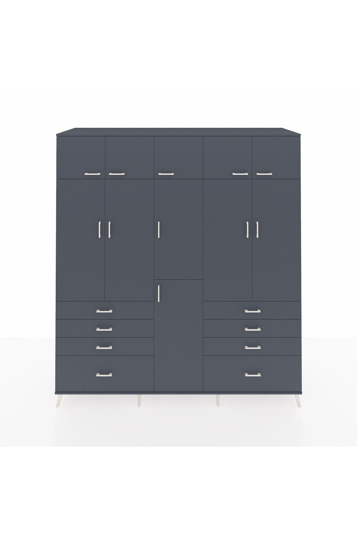 Kronos Dolap 8 Raflı 8 Çekmeceli 3 Askılı 220x59x243 Antrasit-Antrasit/Antrasit