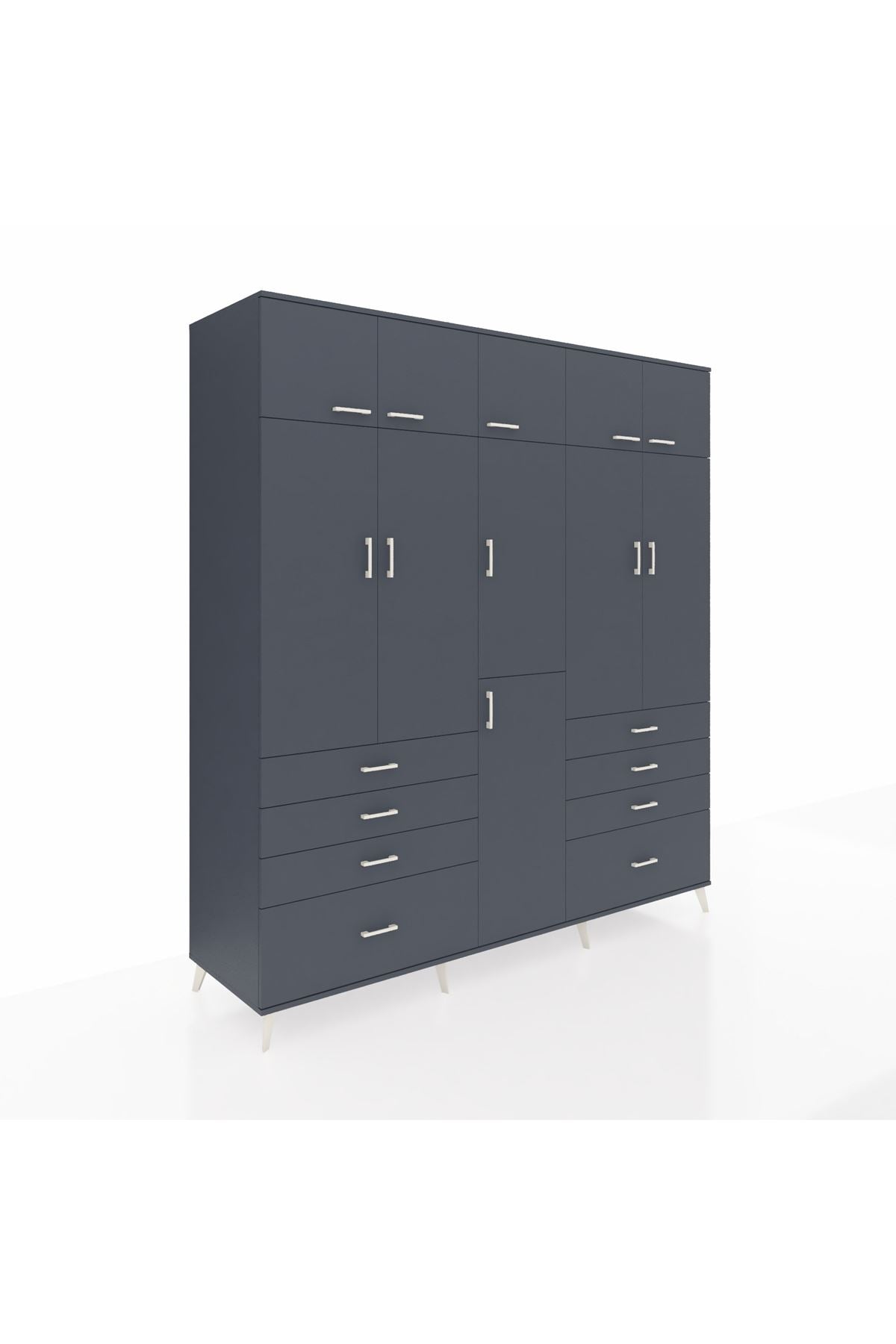 Kronos Dolap 8 Raflı 8 Çekmeceli 3 Askılı 220x59x243 Antrasit-Antrasit/Antrasit