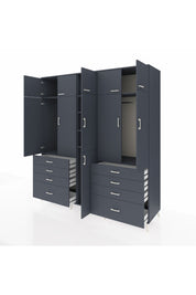Kronos Dolap 8 Raflı 8 Çekmeceli 3 Askılı 220x59x243 Antrasit-Antrasit/Antrasit