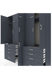 Kronos Dolap 8 Raflı 8 Çekmeceli 3 Askılı 220x59x243 Antrasit-Antrasit/Antrasit