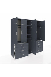 Kronos Dolap 8 Raflı 8 Çekmeceli 3 Askılı 220x59x243 Antrasit-Antrasit/Antrasit