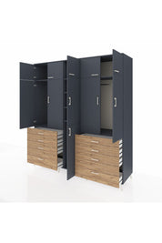 Kronos Dolap 8 Raflı 8 Çekmeceli 3 Askılı 220x59x243 Antrasit-Antrasit/Çam