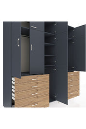 Kronos Dolap 8 Raflı 8 Çekmeceli 3 Askılı 220x59x243 Antrasit-Antrasit/Çam