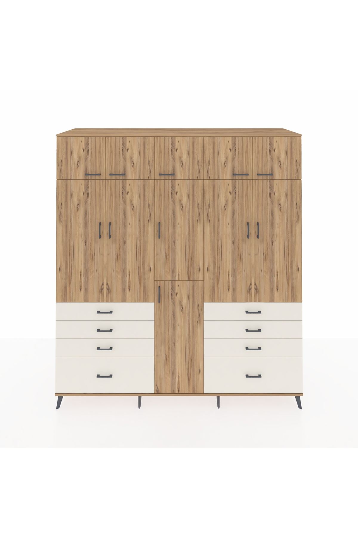 Kronos Dolap 8 Raflı 8 Çekmeceli 3 Askılı 220x59x243 Çam-Çam/Aytaşı