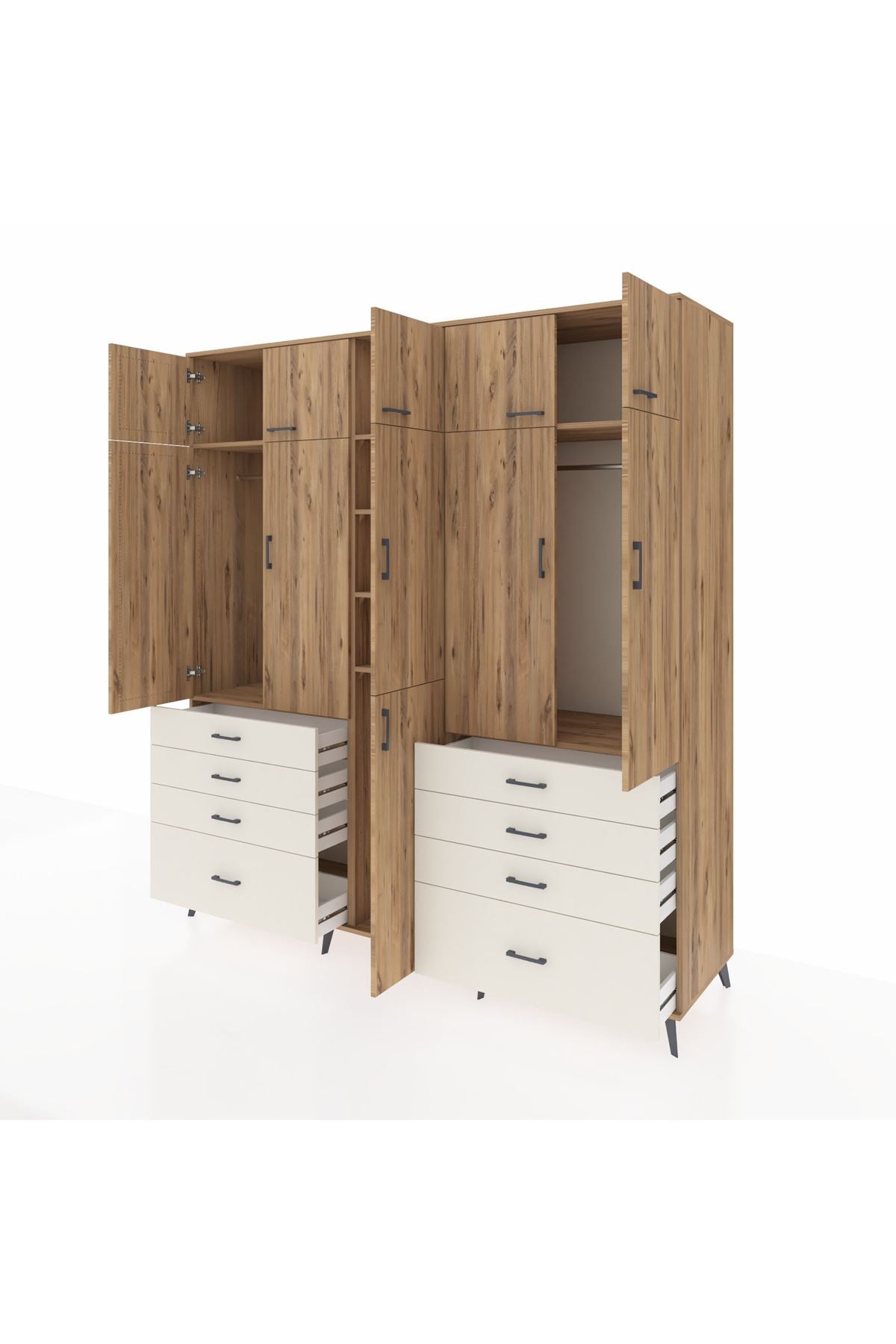 Kronos Dolap 8 Raflı 8 Çekmeceli 3 Askılı 220x59x243 Çam-Çam/Aytaşı