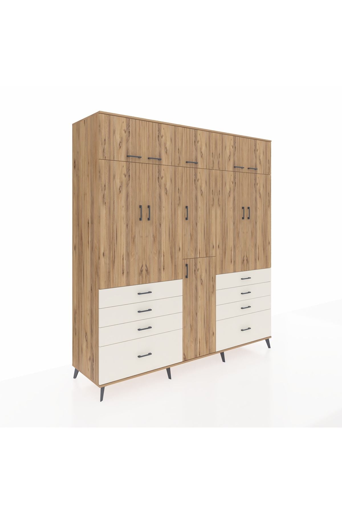 Kronos Dolap 8 Raflı 8 Çekmeceli 3 Askılı 220x59x243 Çam-Çam/Aytaşı