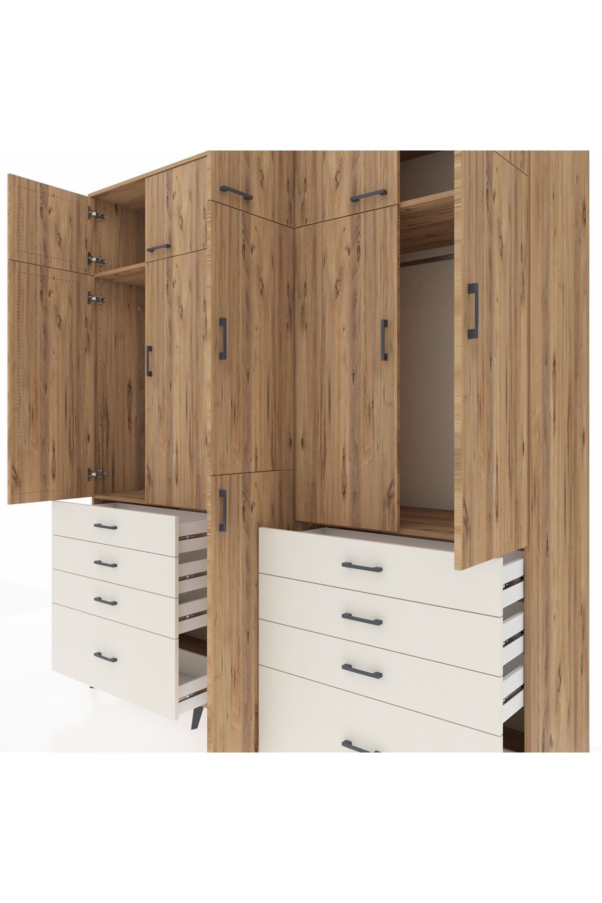 Kronos Dolap 8 Raflı 8 Çekmeceli 3 Askılı 220x59x243 Çam-Çam/Aytaşı