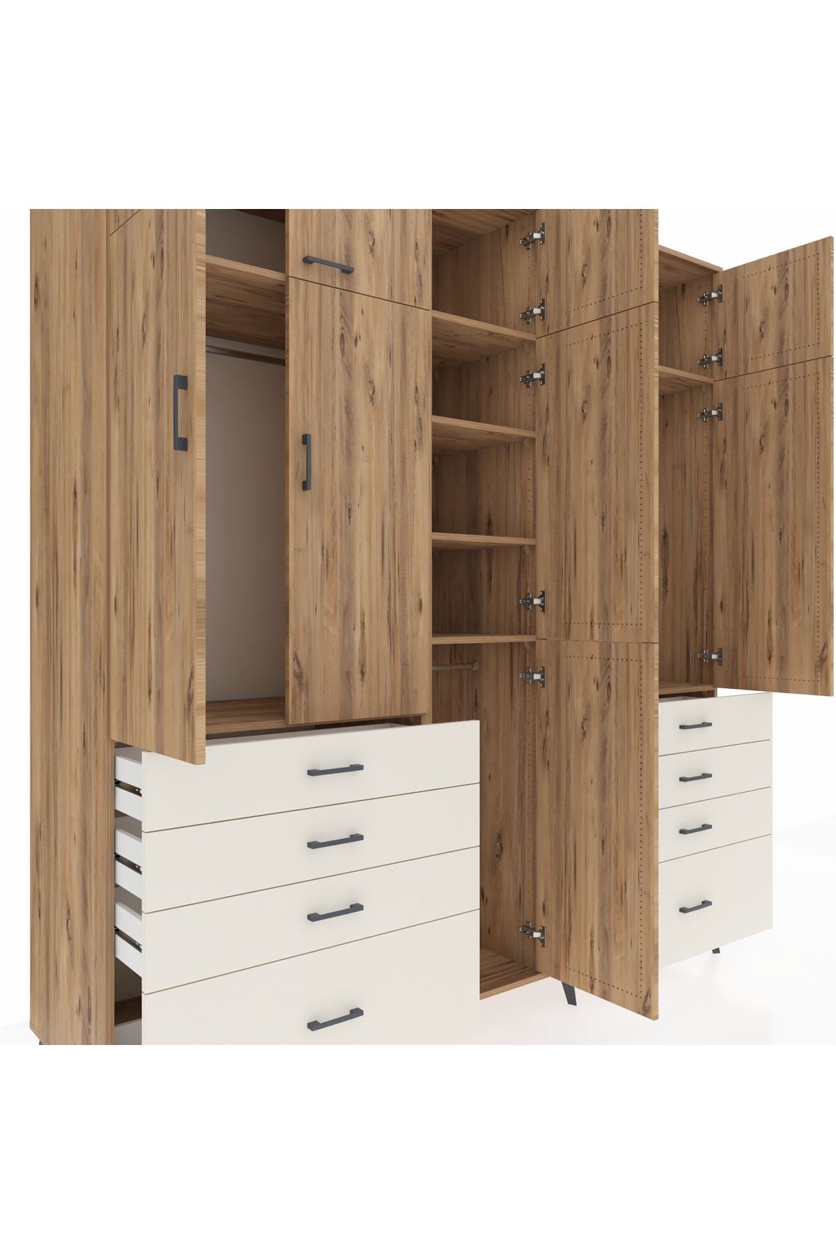 Kronos Dolap 8 Raflı 8 Çekmeceli 3 Askılı 220x59x243 Çam-Çam/Aytaşı