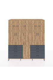 Kronos Dolap 8 Raflı 8 Çekmeceli 3 Askılı 220x59x243 Çam-Çam/Antrasit