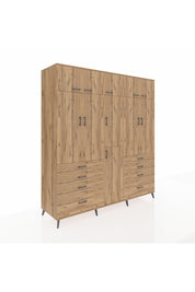 Kronos Dolap 8 Raflı 8 Çekmeceli 3 Askılı 220x59x243 Çam-Çam/Çam