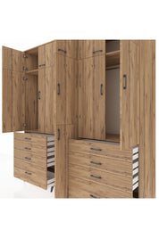 Kronos Dolap 8 Raflı 8 Çekmeceli 3 Askılı 220x59x243 Çam-Çam/Çam