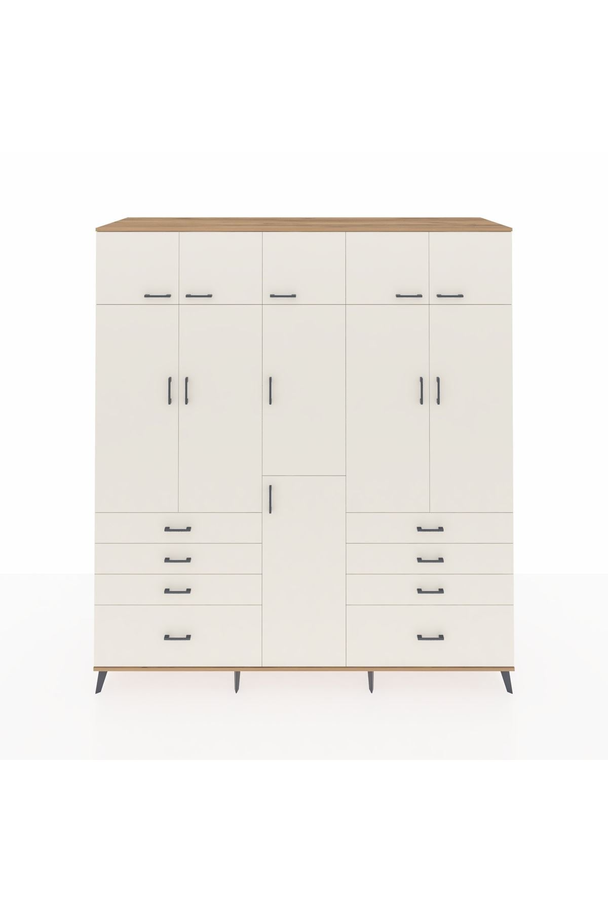 Kronos Dolap 8 Raflı 8 Çekmeceli 3 Askılı 220x59x243 Çam-Aytaşı/Aytaşı