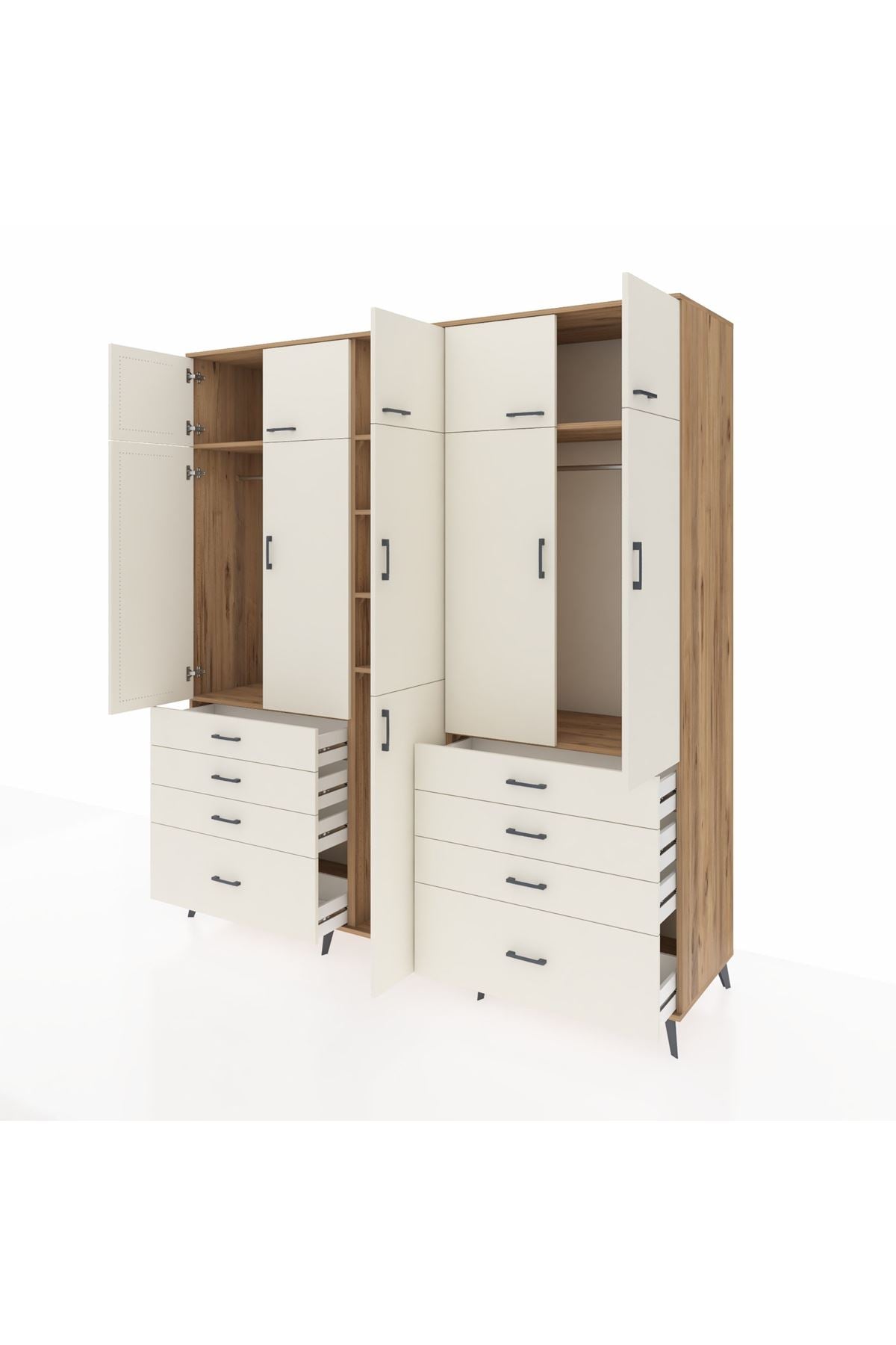 Kronos Dolap 8 Raflı 8 Çekmeceli 3 Askılı 220x59x243 Çam-Aytaşı/Aytaşı