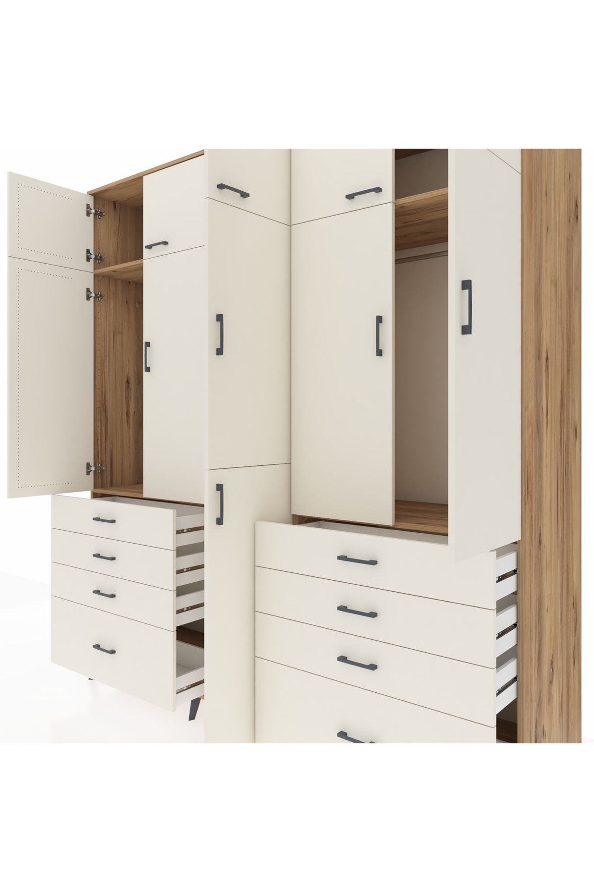 Kronos Dolap 8 Raflı 8 Çekmeceli 3 Askılı 220x59x243 Çam-Aytaşı/Aytaşı