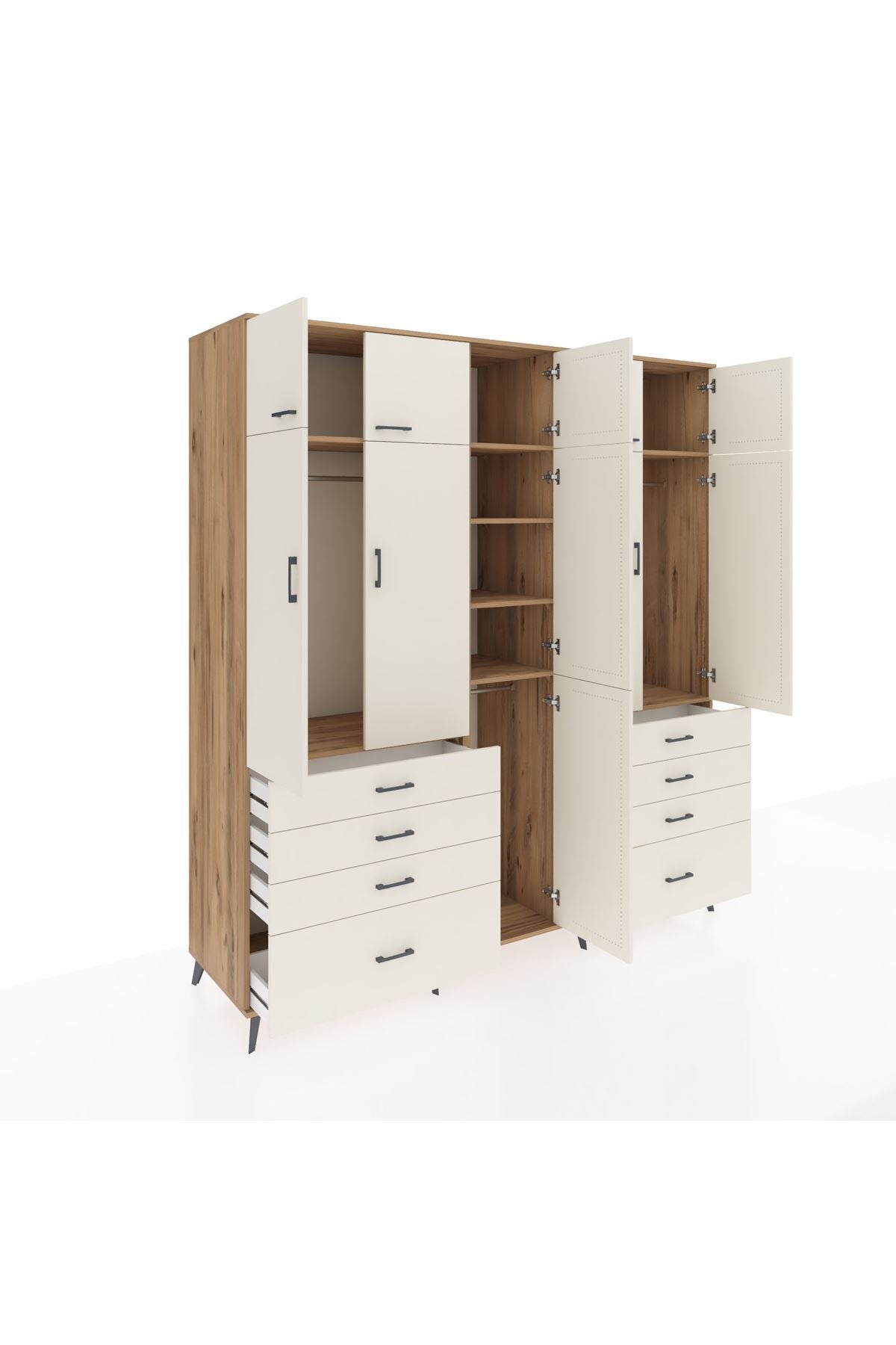 Kronos Dolap 8 Raflı 8 Çekmeceli 3 Askılı 220x59x243 Çam-Aytaşı/Aytaşı