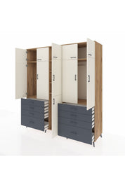 Kronos Dolap 8 Raflı 8 Çekmeceli 3 Askılı 220x59x243 Çam-Aytaşı/Antrasit