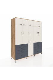 Kronos Dolap 8 Raflı 8 Çekmeceli 3 Askılı 220x59x243 Çam-Aytaşı/Antrasit