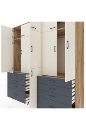 Kronos Dolap 8 Raflı 8 Çekmeceli 3 Askılı 220x59x243 Çam-Aytaşı/Antrasit