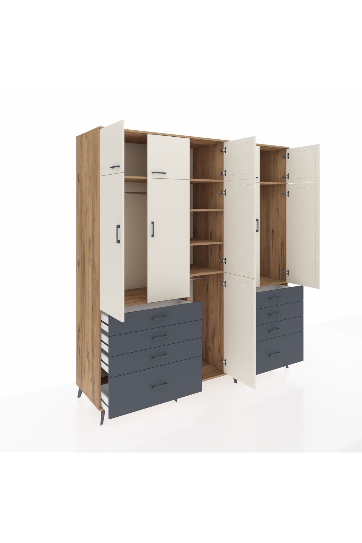 Kronos Dolap 8 Raflı 8 Çekmeceli 3 Askılı 220x59x243 Çam-Aytaşı/Antrasit